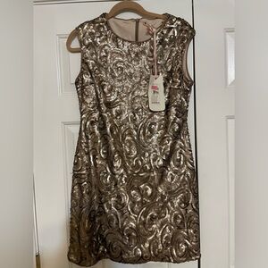 NWT - Chelsea & Violet Gold Sequence Dress, Size large